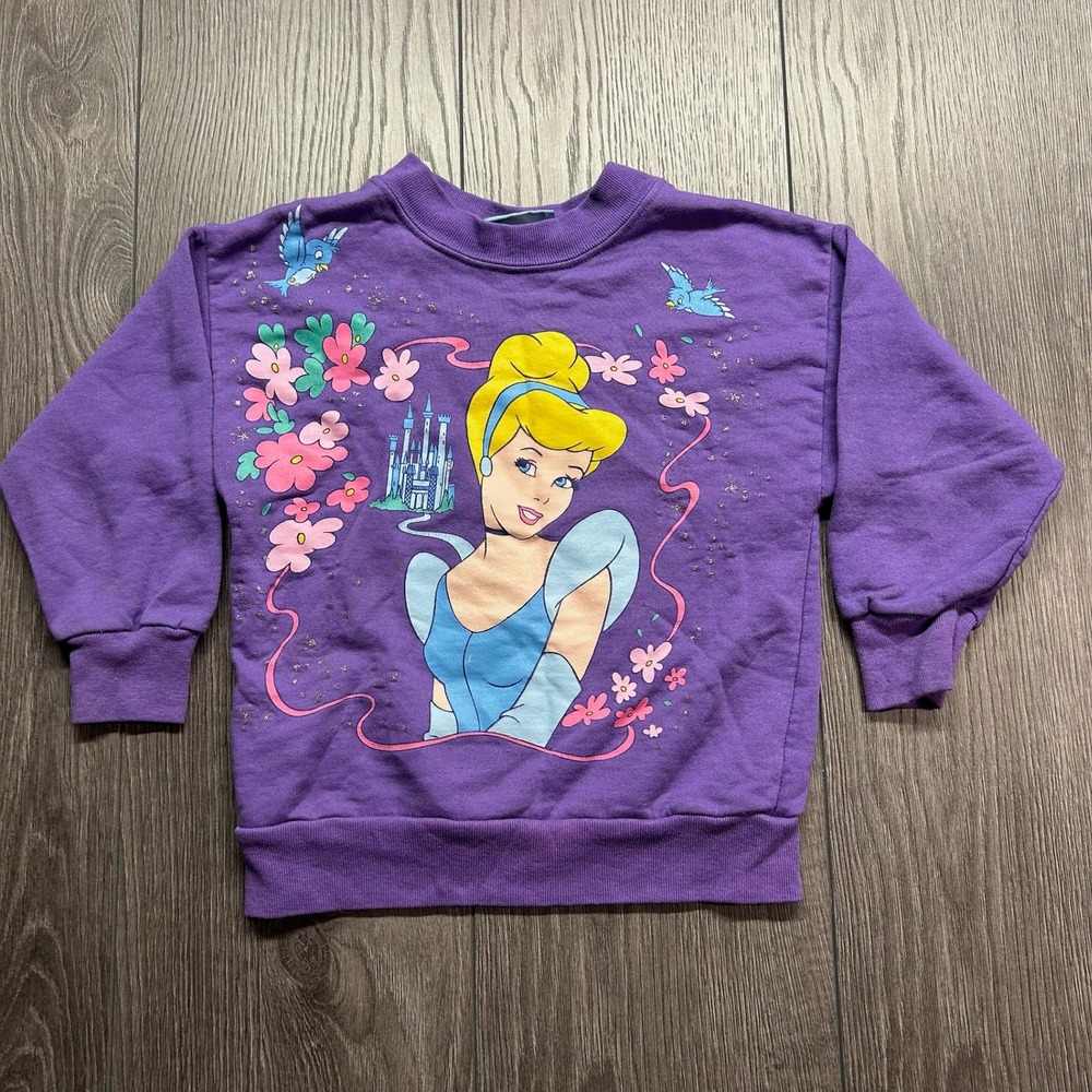 Vintage Disney Cinderella Sweatshirt Purple Kids Small Made in USA 90s Graphic